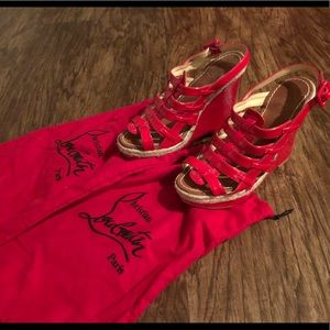 Red Christian Louboutin Wedge Sandals / Size 38